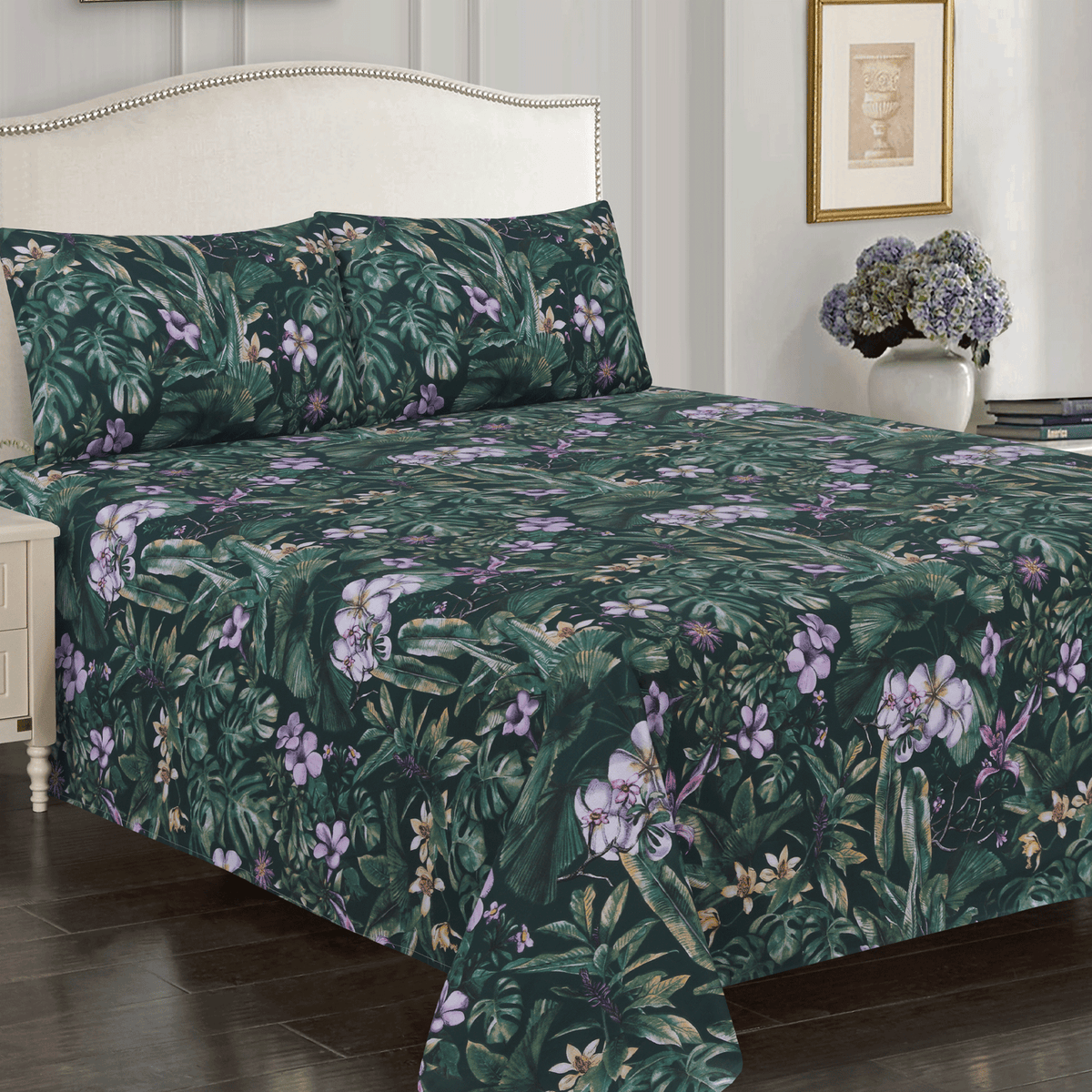 Emerald Bloom King Bedsheet Set