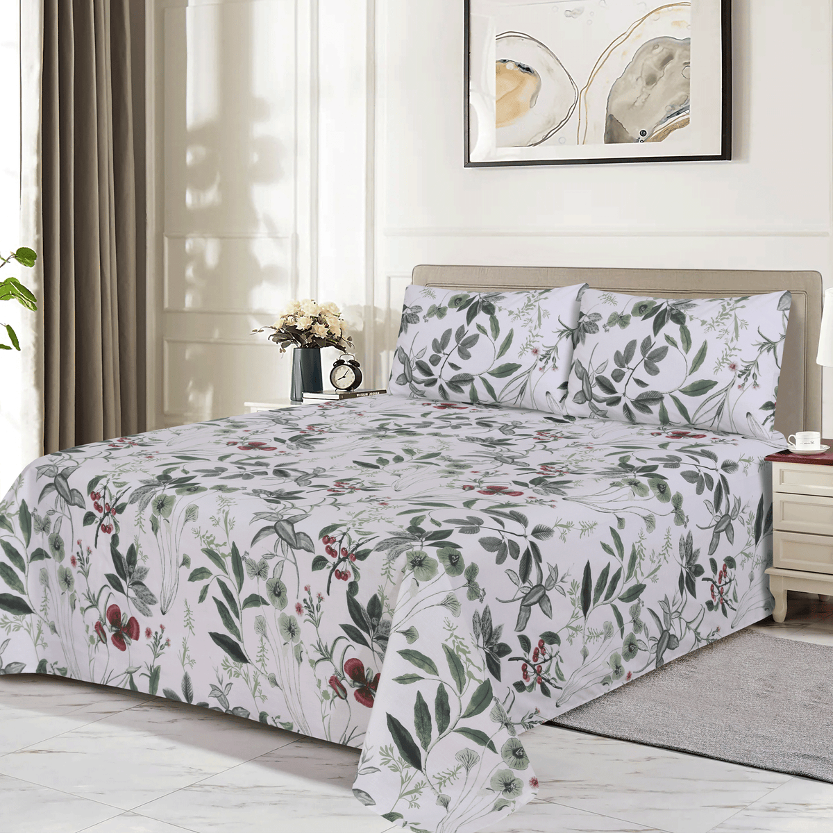 Ivory Garden King Bedsheet Set