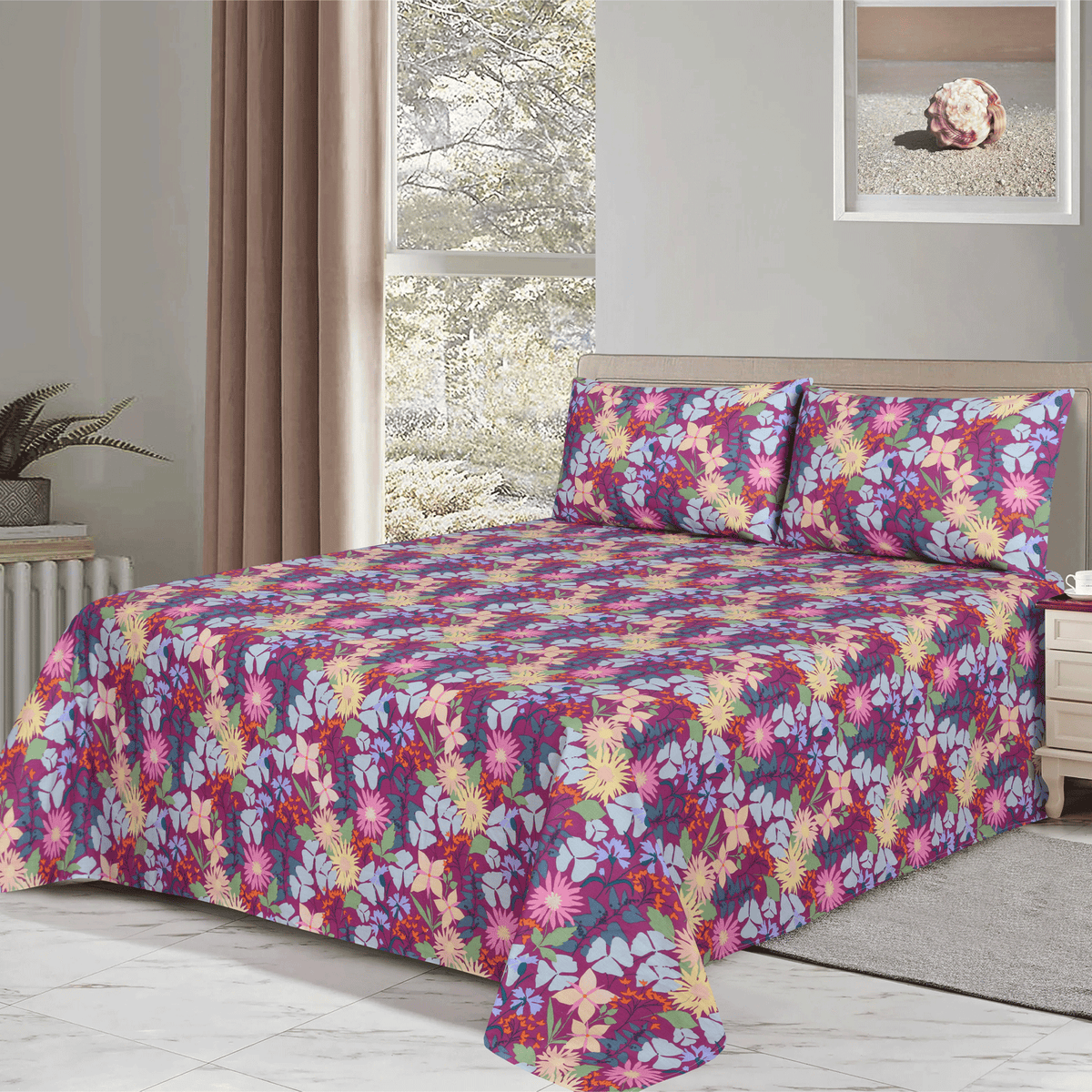 Fuchsia Bloom King Bedsheet Set