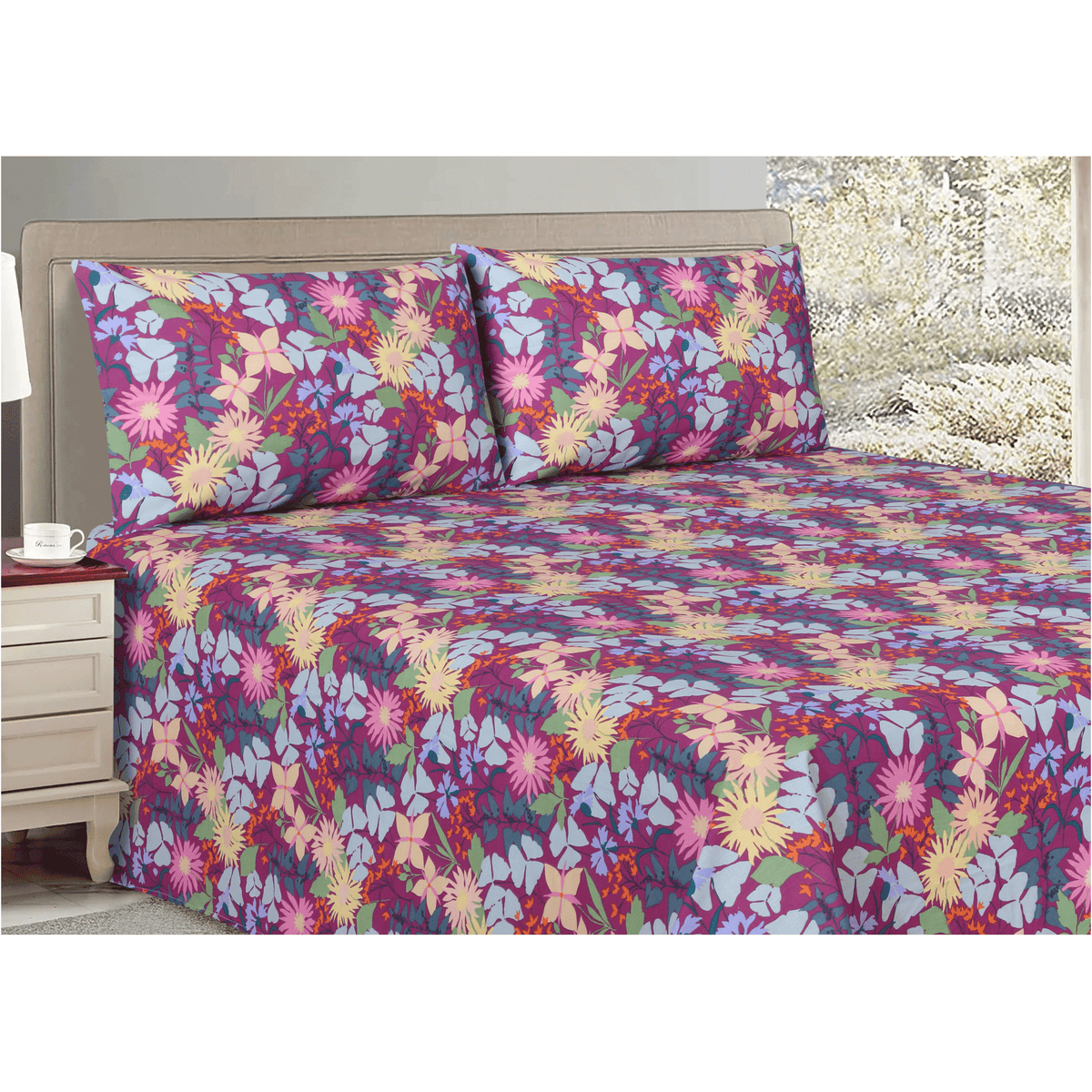 Fuchsia Bloom King Bedsheet Set