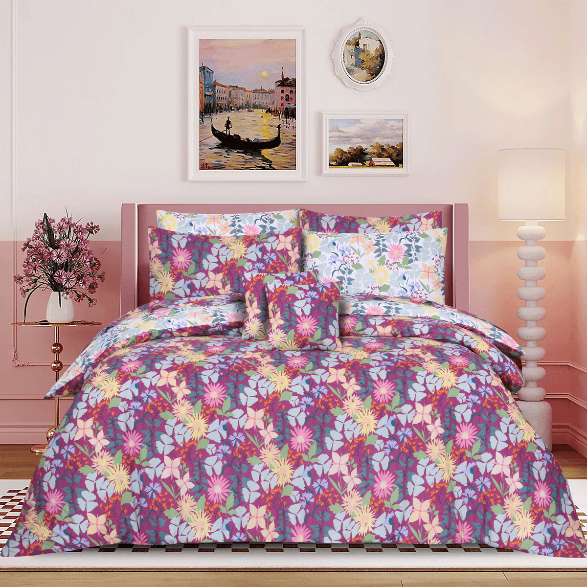 Fuchsia Bloom King Duvet Cover & Comforter Set