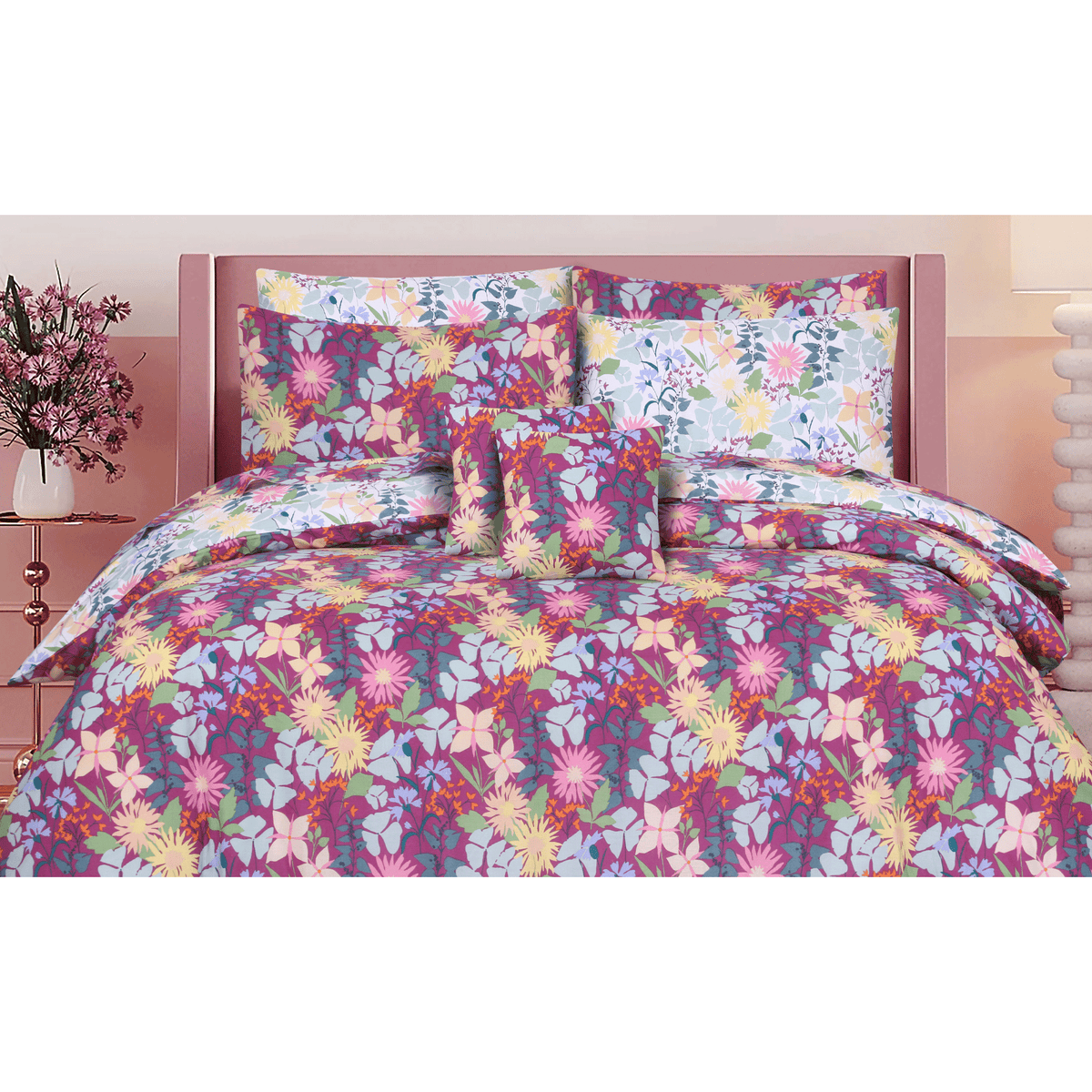 Fuchsia Bloom King Duvet Cover & Comforter Set