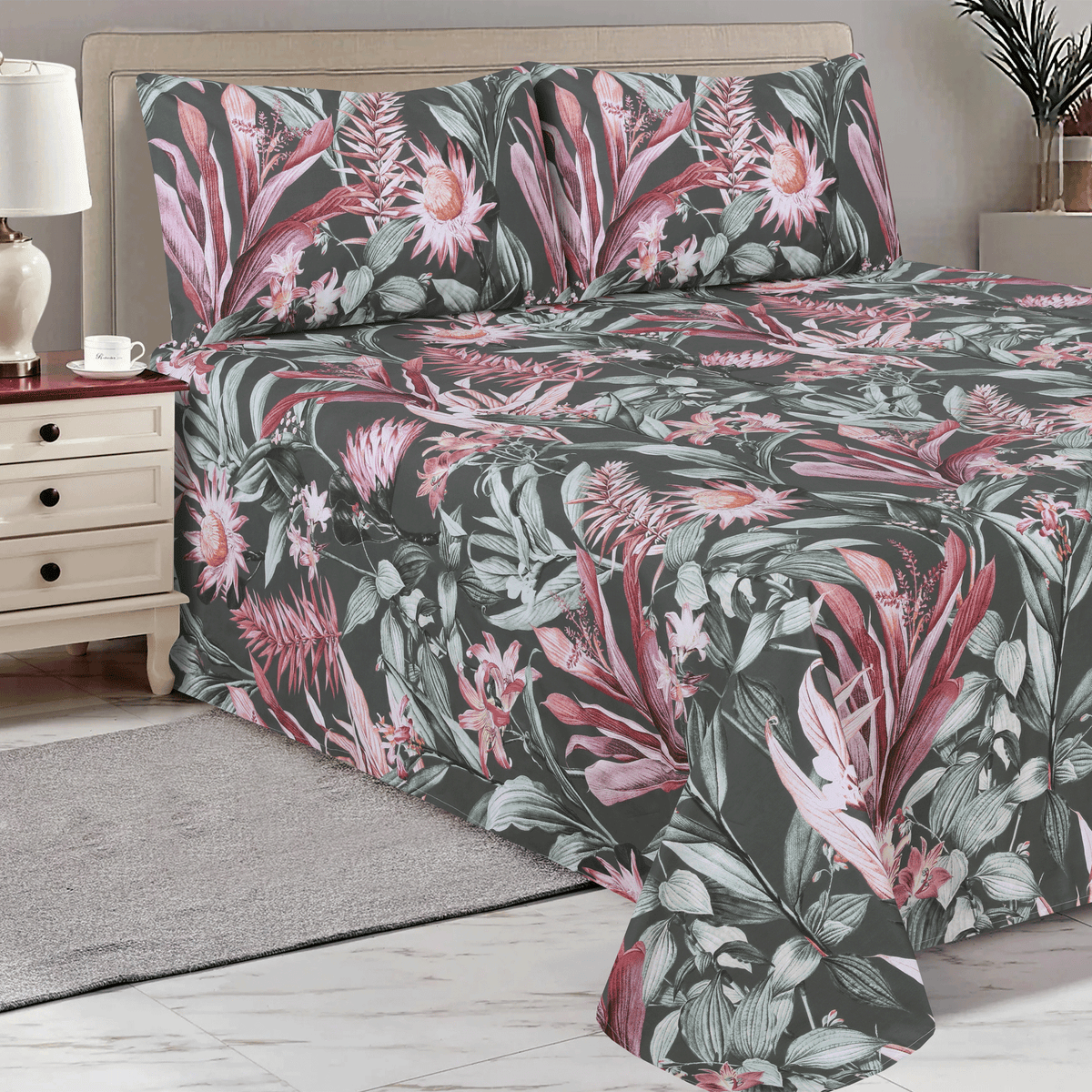 Enchanted Noir Cotton Percale Single Bedsheet Set