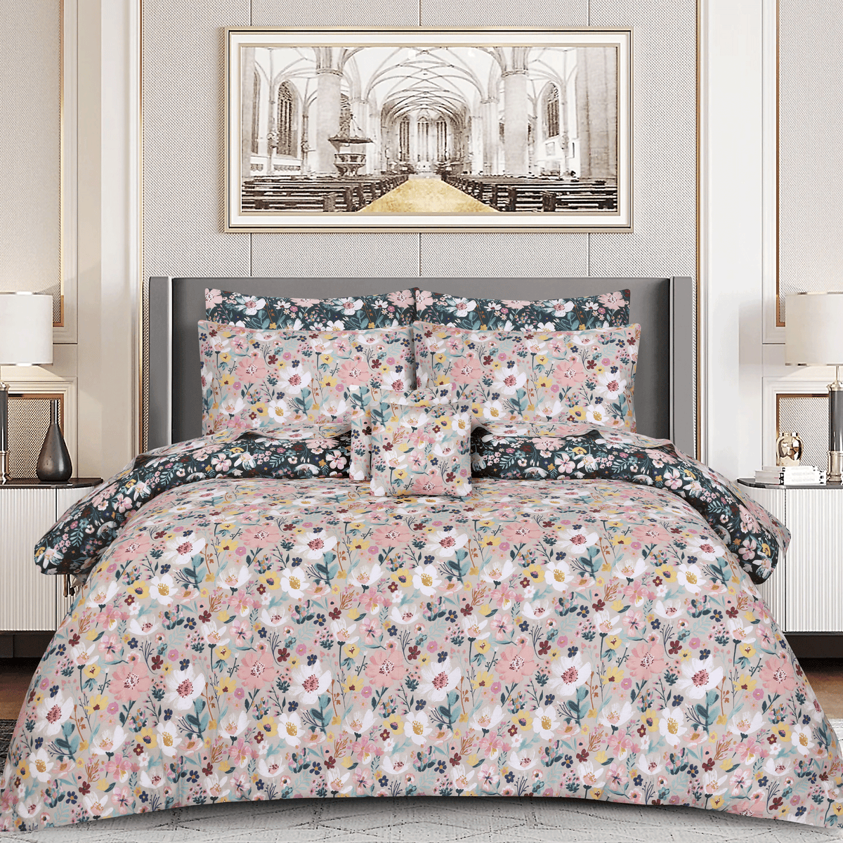 Pastel Floral King Duvet Cover & Comforter Set