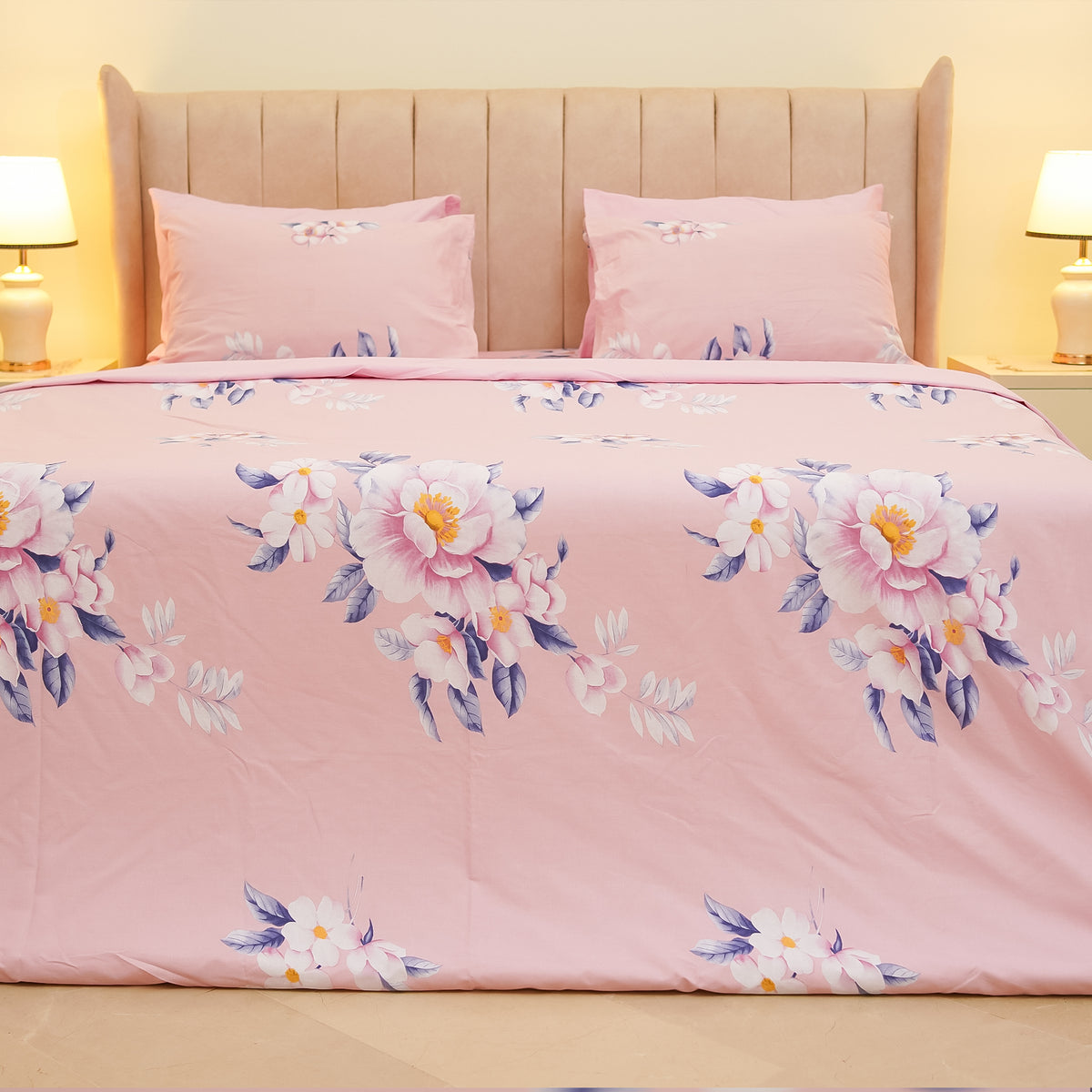 Pink Flora King Bedsheet Set