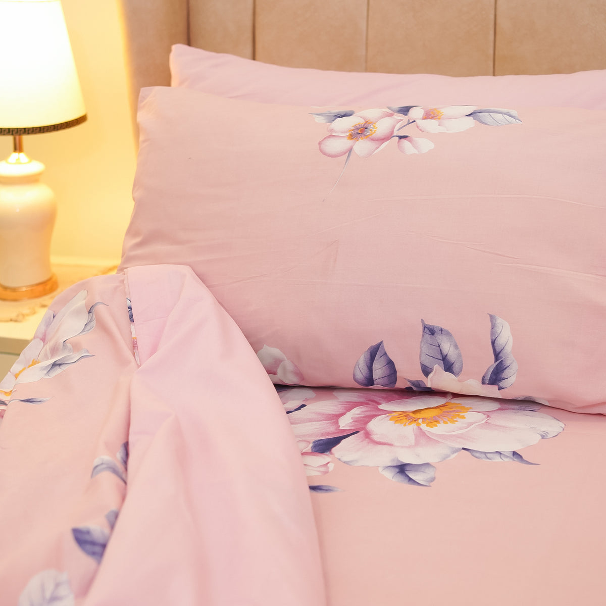 Pink Flora King Bedsheet Set