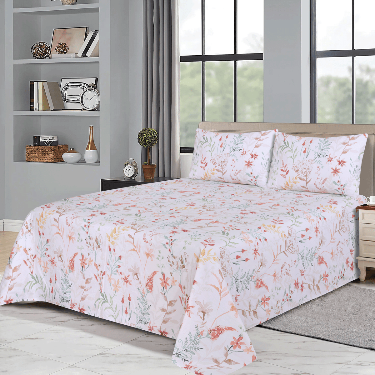 Whispering Blooms Cotton Percale Single Bedsheet Set