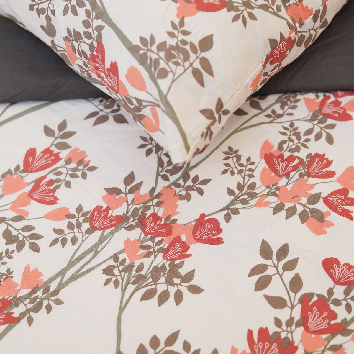 Peach Flora Single Duvet Cover & Comforter Set