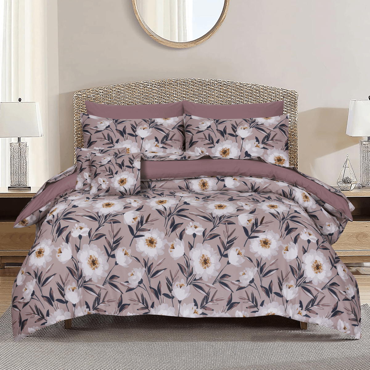 Blossom Beige King Duvet Cover & Comforter Set