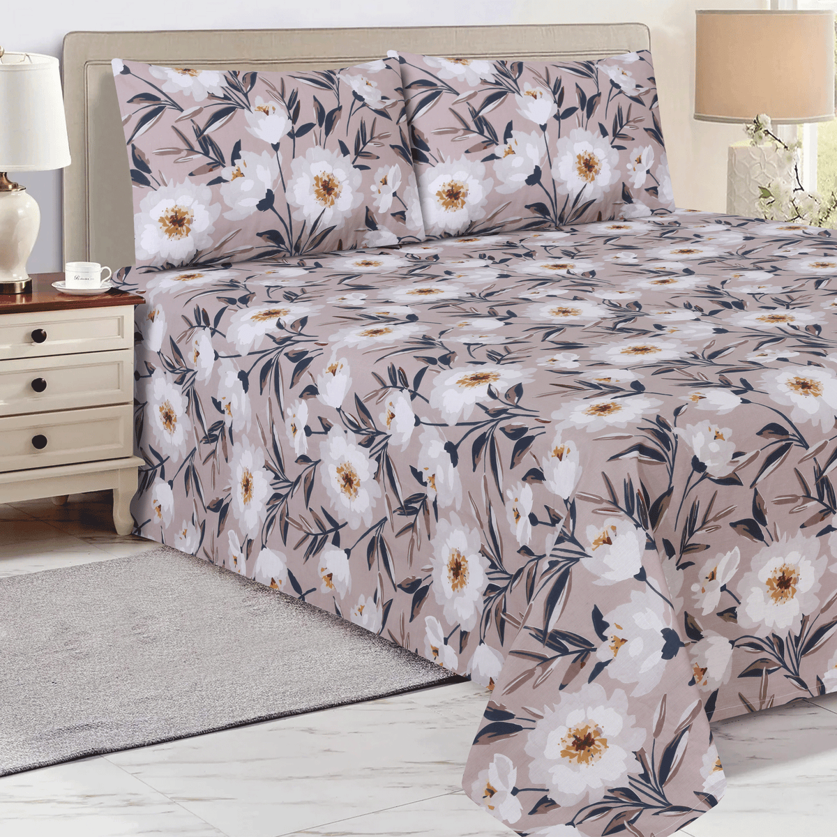 Blossom Beige King Bedsheet Set