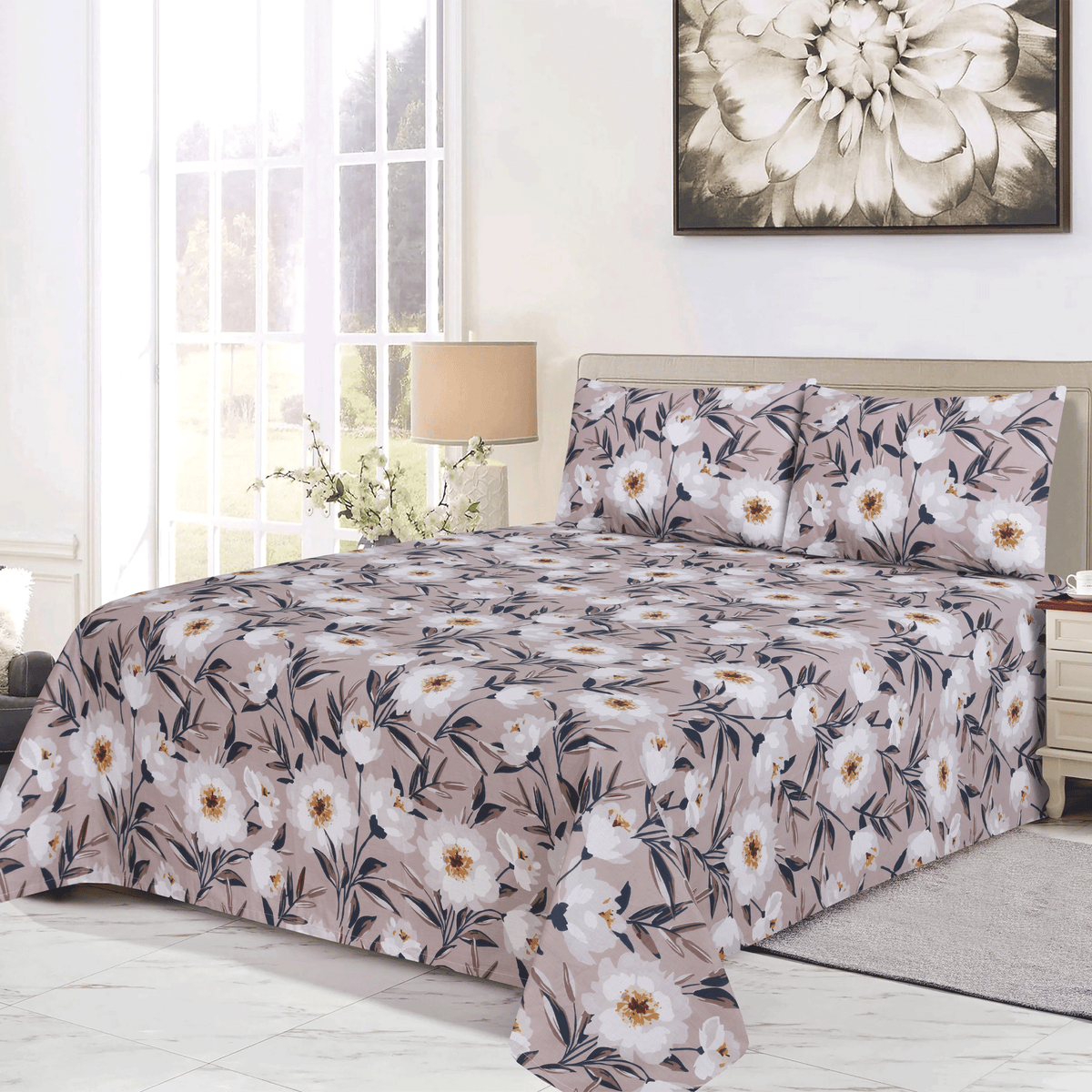 Blossom Beige King Bedsheet Set