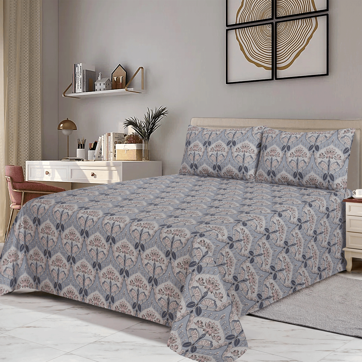 Midnight Petals King Bedsheet Set