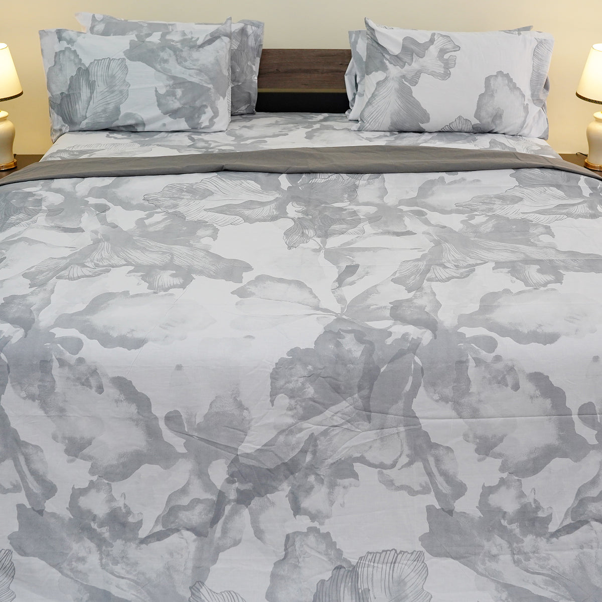 Tranquil Azure Petals King Bedsheet Set