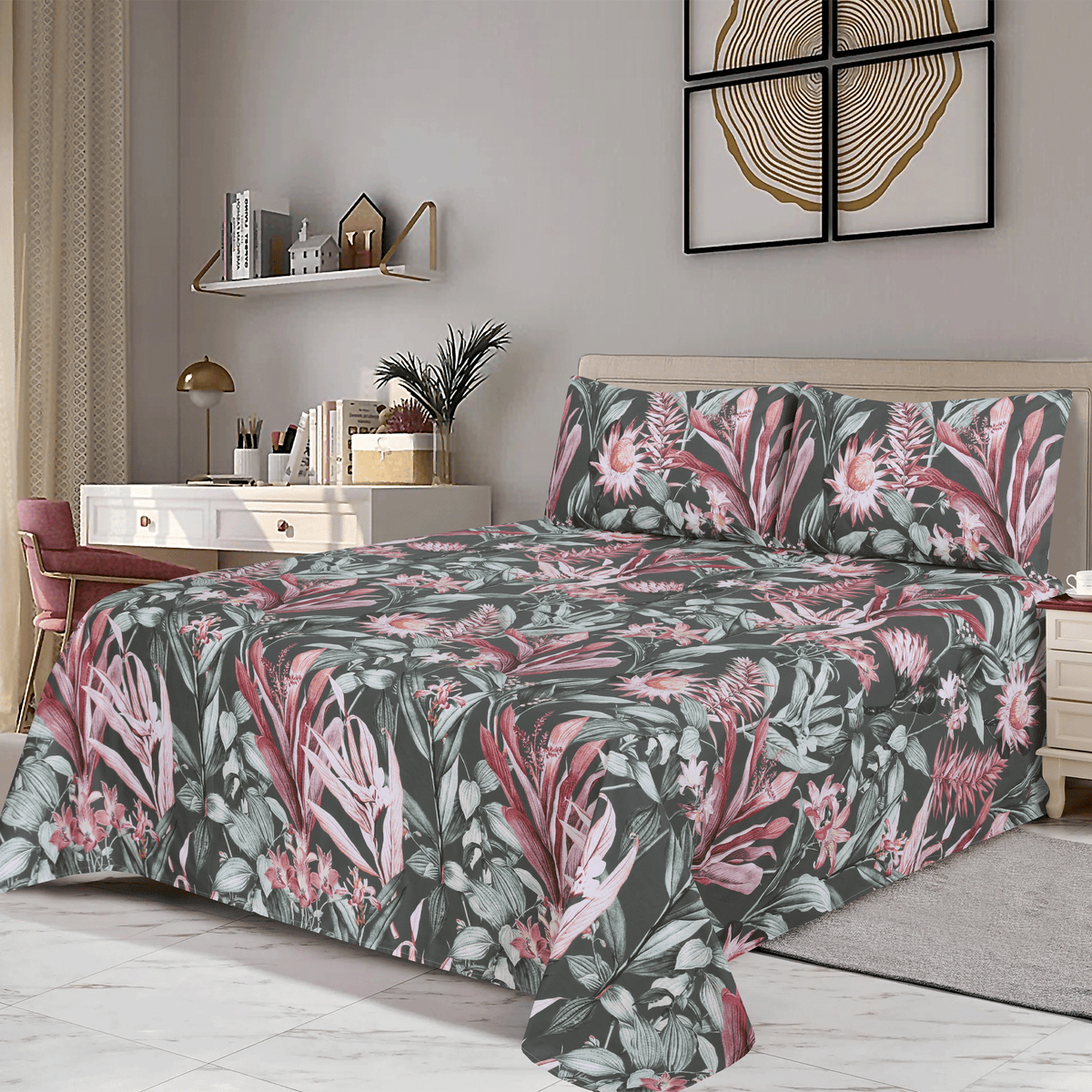 Enchanted Noir Cotton Percale Single Bedsheet Set