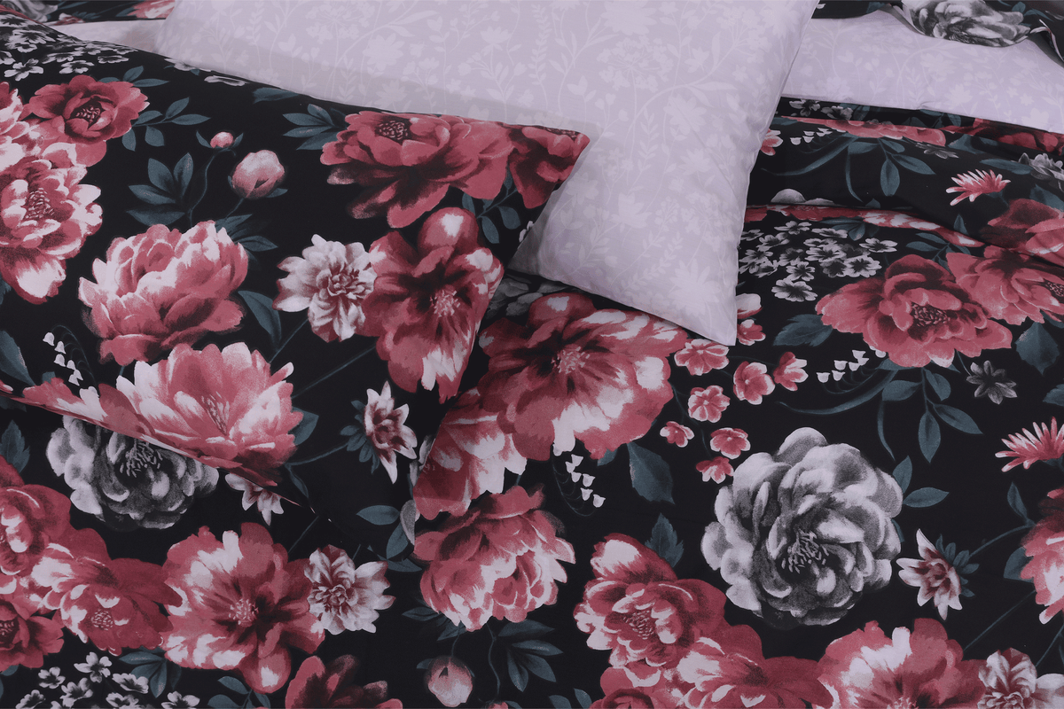 Midnight Rose Garden Cotton Percale King Duvet Cover & Comforter Set