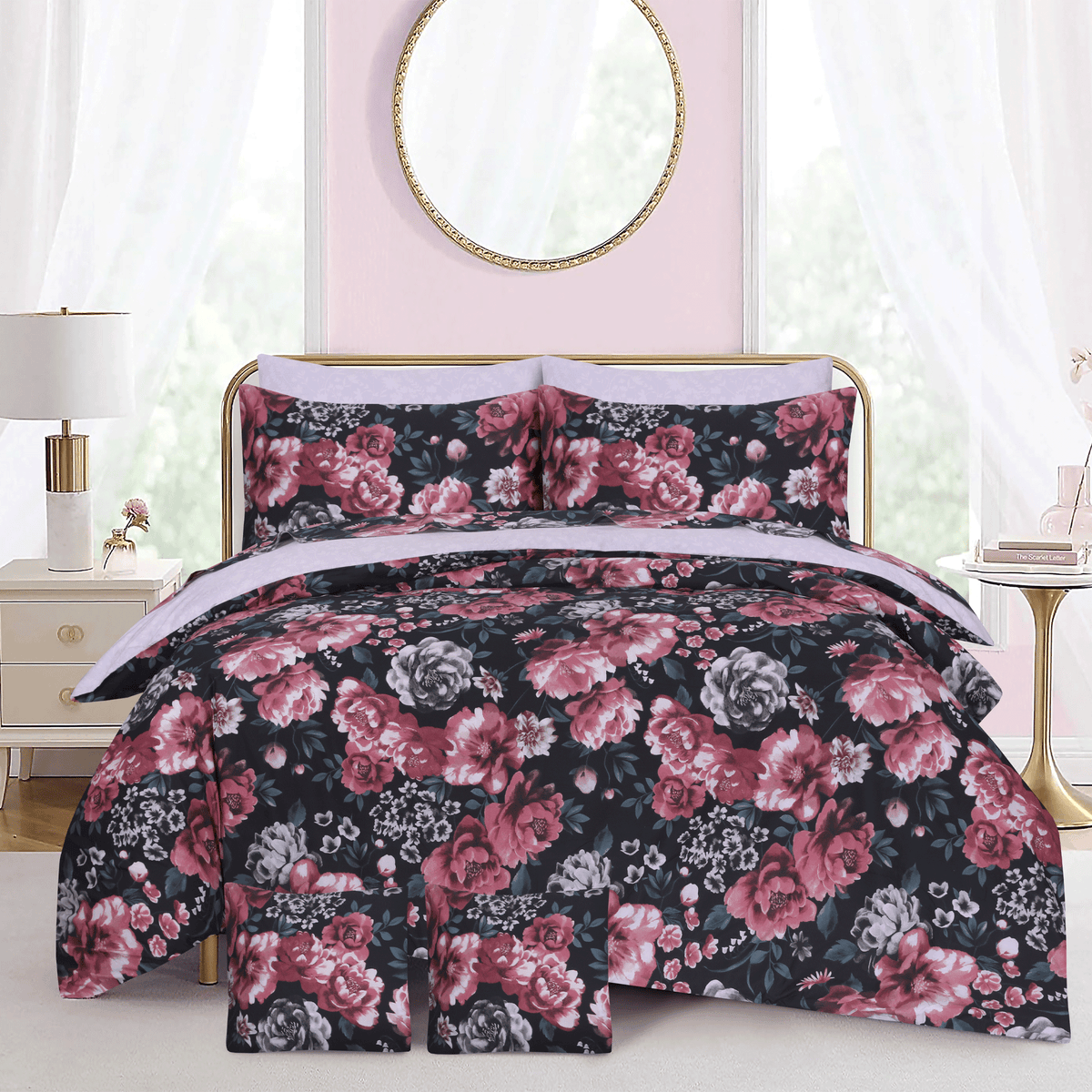 Midnight Rose Garden Cotton Percale King Duvet Cover & Comforter Set