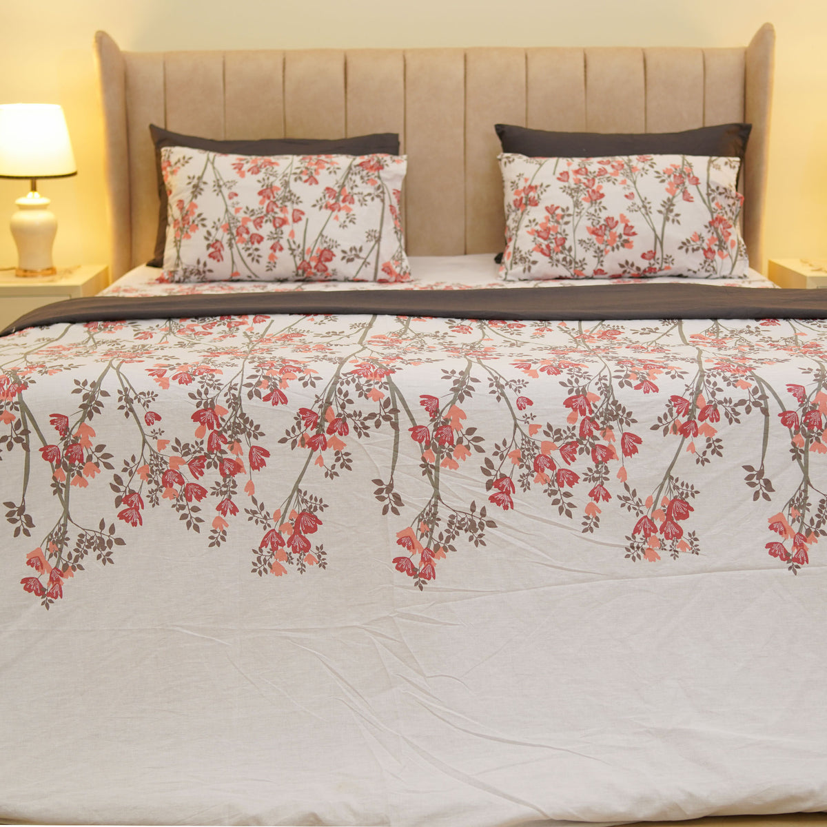 Peach Flora King Duvet Cover & Comforter Set