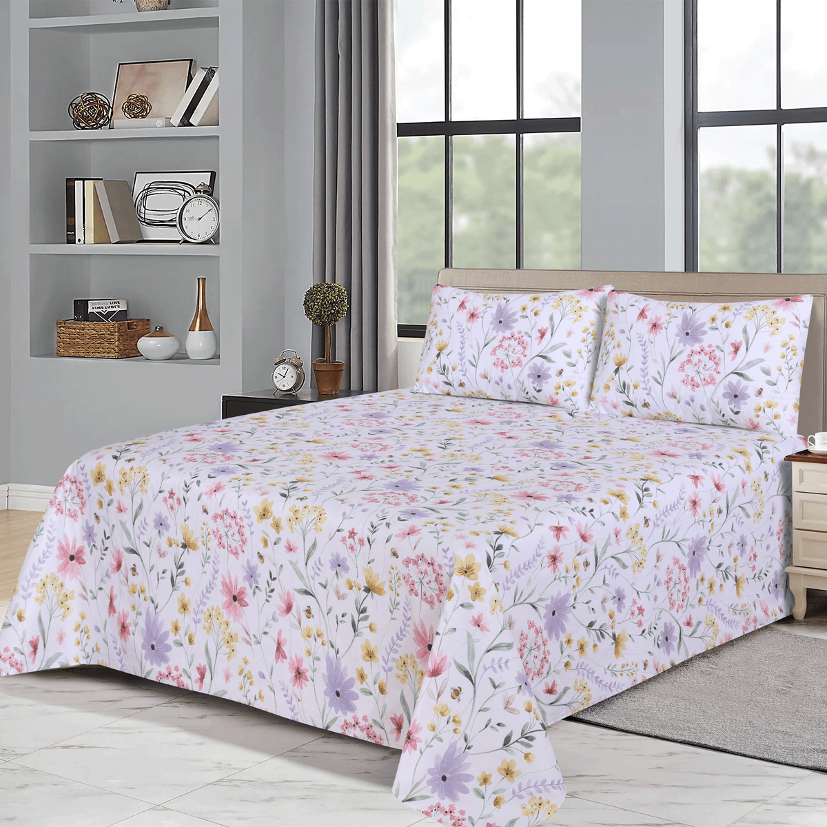 Floral Serenity Sateen King Bedsheet Set