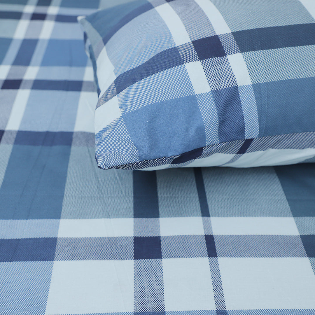Plaid Blue Single Bedsheet Set