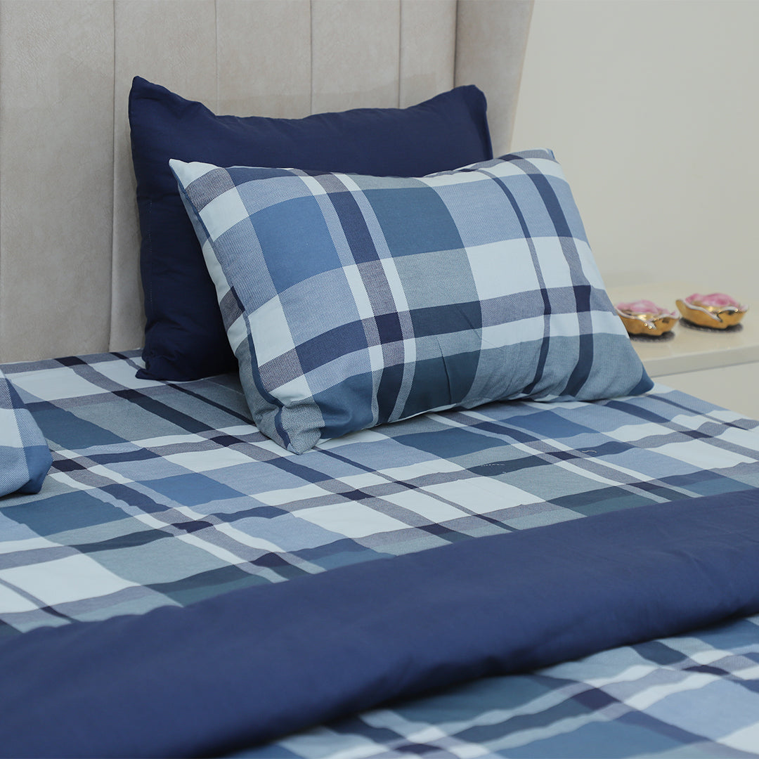 Plaid Blue King Bedsheet Set