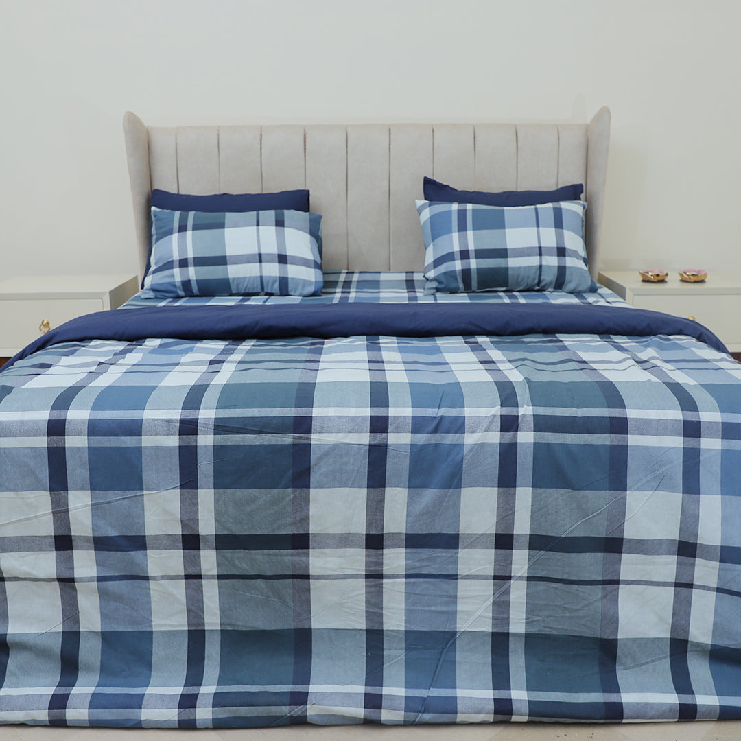 Plaid Blue Single Bedsheet Set